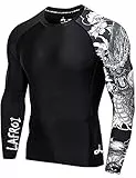 LAFROI Herren Langarm UPF 50+ Kompressionsshirt Rash Guard-CLYYB (Asymmetric Dragon,LG)