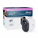 Arlo Ultra 2 Überwachungskamera Aussen WLAN, Kabellos, 4K UHD Qualitätsprodukt, 180° Sichtfeld, Spotlight, Farb-Nachtsicht, Bewegungsmelder, Alarm Sirene, Zusatzkamera mit Akku, SmartHub Benötigt