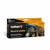 Vallejo Model Color Set Holz- und Lederfarbe. 8 matte Acrylfarben in 18 ml Flaschen mit Pipette und Farbkarte zur Nachbildung von Holz und Leder. Ideal für Modellbau und kreative Projekte.
