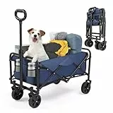 Bonnlo Bollerwagen Faltbar, 100 kg Tragkraft, 600D Oxford-Stoff, Handwagen, Transportwagen Klappbar, Gartenwagen für Camping, Einkäufe, Outdoor & Freizeit, Stahlrahmen, 74,5×45,5×84cm, Blau