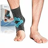 bonmedico Sprunggelenkbandage - Rutschfeste Knöchelbandage Sprunggelenk für Damen & Herren - Stützende Bandage für Fußgelenk, Achillessehne - Wellness Geschenke - 1 Fußbandage (Grau und Blau, M)