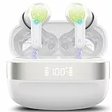 OWMSIC Kopfhörer Bluetooth, Kopfhörer kabellos Bluetooth 5.3, HIFl-Sound, 4 ENC-Mikrofonen, 48 Std spielzeit mit LED Anzeige, IPX7 wasserdichte kopfhörer, Für iOS/Android. Weiß