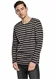 Urban Classics Herren Regular Stripe LS – Langarm T-Shirt im Regular Fit aus Baumwolle, gestreiftes Basic Oberteil mit Rundhalsausschnitt für Freizeit, Alltag & entspannte Looks,Asphalt/Black,XL