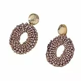 Bohemia Statement Bunte Tropfen Ohrringe, Handgefertigt, Ovale Scheiben Ohrstecker Aus Rocailles Perlen, Boho Perlenschmuck für Frauen und Mädchen, Braun