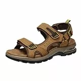 OutPro Herren Outdoor Sport Sandalen, leichte Leder-Trekking-Wander-Strandsandalen, Herren-Offroad-Sommersandalen mit Klettverschluss, wasserdichte Schuhe
