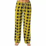 HSUAYEUD Weihnachts Pyjama Schlafanzughose Damen Lang Flanell Baumwolle Karierte Pyjamahose Winter Weich Nachtwäsche Hose Freizeithose mit Taschen und Kordelzug L