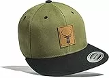 Outdoor Cap Flexfit Snapback : Hirsch (Leder-Patch) - Kappe Herren & Damen - Kletter Ausrüstung Wander Zubehör (Green-Black)