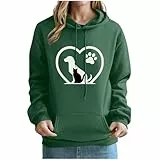 KOG Hoodie Damen Baumwolle Sweatshirt mit Kapuze Katzen-Print Hoodies Warm Pullover Teenager Mädchen Kapuzenpullover Elegant Kleidung Elegante Lose Langarmshirt Oberteile Armeegrün L