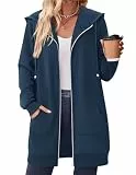 Zeagoo Damen-Kapuzenpullover mit Reißverschluss, lange Tunika, Sweatshirts, übergroß, Fleece, lässig, langärmelig, Herbst 2024, Kapuzenjacke, Mantel, 01 Königsblau, M
