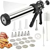 Gebäckpresse für Spritzgebäck Edelstahl Churro Presse Maker Maschine Spritzgebäck Presse mit 4 Churro Schablonen,5 Cookies Discs, 6 Tüllen und Reinigungsbürste Teigspritze für Kekse Churros Wurst
