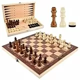 DODUOS 3 in 1 Chess Board, 29x29 cm Schachspiel Holz Klappbar Schachbrett Holz Hochwertig,Schach Tragbar Schach Reisespiel für Reiseschach,Party Familie Aktivitäten