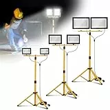 Eikuavons Baustrahler LED mit Stativ einstellbar, 4 x 50W Baulampe mit 3m Netzkabel, 6500K IP66 Wasserdichte Arbeitsstrahler für Baustelle, Werkstatt oder Keller, Innen & Außen