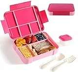 Swkien Brotdose Kinder mit Fächern, Auslaufsichere Bento Box, 1300ml Lunchbox mit Besteck & Soßendose, Jausenbox Mikrowellen & Spülmaschinenfest, Brotdose Schule BPA Frei - Rosa