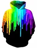 Asylvain Uni Kapuzenpullover mit 3D-Druck, buntes Kapuzen-Sweatshirt für Damen und Herren, Bunt 2, Medium