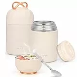 ZWOOS Thermobehälter für Essen 850 ml, Edelstahl Warmhaltebehälter Essen mit Griff, Thermoskanne Essen Auslaufsicher, inkl. Löffel, 12 Stunden Heiß, 12 Stunden Kalt (Weiß-850ML)
