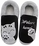 Vunavueya Damen Winter Flache Hausschuhe Herren Plüsch Pantoffeln Warme gefüttert Pantoletten Weich Bequem Slipper Schuhe Schwarz 35/36 EU/36-37CN