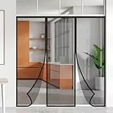 Doppeltür Fliegengitter mit Stärkere Magneten 225 * 280cm, 3,8cm Breiter Türkopf, Hände frei, Insektensicher, Tier- und Kinderfreundlich,Fliegengitter Magnet Tür Ideale für Schiebetür,Balkontür