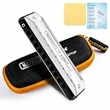 East top Mundharmonika Advanced Overblow und Biegen Mundharmonika 10 Löcher Blues Harp Mundorgel mit Silberabdeckung Blues Mundharmonikas für Erwachsene, Profis und Studenten