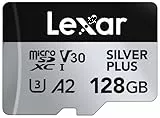 Lexar Silver Plus Micro SD Karte 128GB, Bis zu 205 MB/s Lesegeschwindigkeit, 150MB/s Schreibgeschwindigkeit, Speicherkarte Micro SD mit SD Adapter, UHS-I, A2, U3, V30, Klasse 10, 4K UHD microSDXC