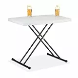 Relaxdays Campingtisch, klappbar, HBT: 71x78x49 cm, Kunststoff, Stahl, höhenverstellbar, 2 Personen, Gartentisch, weiß