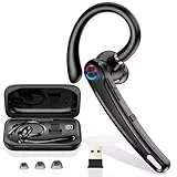 Bluetooth Headset V5.4, Wireless Freisprech Telefon mit CVC 8.0/ENC Dual Mic, APTX, Mute Zwei-Geräte-Verbindung Headset Handy, 115 Std, USB-Adapter Freisprech-Headset mit Ladebox für Business/Trucker