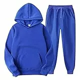 Generisch Jogginganzug Herren Tracksuit Langarm Hooded Sweatshirt Jogginghose Einfarbig Baumwolle 2 Teiliges Sets Trainingsanzug Männer Hoodie Sportanzug Jogging Anzug Set Blau L