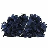 MEGAUK Damen Elegante Handtasche Blumen Clutch Seide Abendtasche Henkeltasche Crossbody Bag mit Kette Kisslock Design, Blau