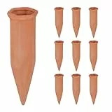 Relaxdays Tonkegel Bewässerung, Gießkegel 10er Set, 1,5 Liter PET-Flaschen, Zimmerpflanzen & Balkonkästen, terrakotta