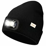 Blukar LED Beanie Beleuchtete Mütze mit Licht, 2 in 1 Extrem Helle Laufmütze mit Lampe, 5 Lichtmodi, Wiederaufladbar, Winter Warme Stirnlampe Geschenke für Damen Herren, inkl. Stirnband