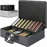 ACROPAQ Geldkassette abschließbar groß - (35,8 x 27,3 x 11 cm), Kasse mit Münzzählbrett, Premium Gehäuse, Mit 2 enthaltenen Schlüsseln, Silber - Geld Kassette zum Abschließen, Geldkasse, Kassa Box