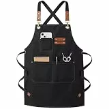 Belillpipi Segeltuchschürzen für Männer und Frauen, Verstellbar Kochschürzen mit 3 Taschen, Schürze für Server Küche Kochen Backen Künstler Malerei, Arbeitsschürzen Kreuzrücken (Schwarz)