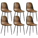 Homy Casa 6er Set Esszimmerstühle aus Wildleder, gepolsterte Sitzfläche mit schwarzen Metallbeinen, für Küche, Wohnzimmer, Lounge (Braun)