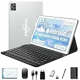 2025 Neueste Tablet 10 Zoll,2-in-1 Tablet Mit Tastatur,5G Wifi Android Tablets PC - 4GB RAM+128GB ROM(1TB TF), Bluetooth 5.0, Octa-core,1080FHD, 21MP Kamera,8000mAh,GMS-Zertifizierung,GPS/OTG-Silber