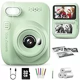 GREENKINDER Sofortbildkamera Kinder,14MP 3.0 Zoll Bildschirm Kinderkamera Sofortbildkamera mit 32G Karte,Druckpapier & Farbigen Stiften,1080P Kamera Kinder Sofortdruck, 3-12 Jahren