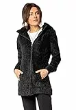 Sublevel Damen Fleece-Mantel: Kuschelige Teddyfleece Kapuzenjacke, Langarm, Warm und Bequem, Freizeitjacke in Schwarz, Rosa, Weiß, Grau black1 L
