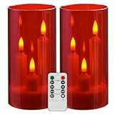 Da by Flammenlose Kerze, batteriebetriebene Kerze mit Fernbedienung und Timer, LED Dreidocht-Stumpenkerze, romantische Hochzeit, perfekte Wohnkultur, 2 Pack (Rot)