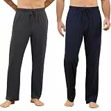 U2SKIIN Herren Schlafanzughose Lang 2er Pack, Pyjamahose aus Nachhaltiger Baumwolle Weiche und Bequeme mit Kordelzug und Taschen (Dunkelblau+Dunkelgrau, L)