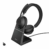 Jabra Evolve2 65 Wireless PC-Headset mit Ladestation - Geräuschunterdrückung Microsoft Teams zertifizierte Stereo-Kopfhörer mit langlebigem Akku - USB-C Bluetooth-Adapter - Schwarz