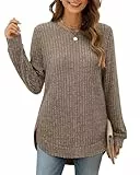 XIEERDUO Pullover Damen Strickpullover Sweatshirt Langarmshirt Herbst Winter Tunika Tshirt Elegant Oberteile Top Kaffee M