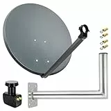 PremiumX Satelliten-Komplettanlage 80cm Satellitenantenne Anthrazit Satellitenschüssel Twin LNB Wandhalter 45cm, 1 SAT 2 Teilnehmer
