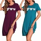 Marvmys 2er Nachthemd Damen Kurzarm Schlafshirt Baumwolle Printed Sleepshirt Sommer T-Shirt Schlafhemd Frauen Nachtwäsche Schlafkleid