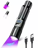 MOWETOO Taschenlampe Aufladbar - LED UV Lampe Schwarzlicht 2 In 1, 395nm Zoombare UV Licht Torch mit 5 Modi und LCD-Display für Urinuntersuchung von Haustieren, Geldscheinkontrolle, Outdoor