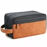 Elviros Reise-Kulturbeutel für Herren, hängende Kulturtasche, wasserabweisend, Dopp Kit, PU-Leder, Reisetasche für Toilettenartikel, Zubehör, Schwarz, M, PU-Leder