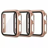 EDIMENS 3-Stück Hartes PC-Gehäuse mit Hartglas Glas Displayschutz Voller Ultradünner Puffer Schutzhülle Kompatibel mit Apple Watch Series 6/5 / 4 / SE 40mm für iWatch Frauen Männer, Roségold