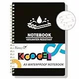 Koogel Spiralnotizbuch A5, Wasserdichter Notizblock Liniert Notizbuch 60 Blatt Steinpapier Allwetter-Notizbuch für Schule Büro Camping Outdoor-Aktivitäten, Schwarz