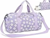 LOIDOU Sporttasche Reisetasche Frauen Mädchen Jungen Sporttasche mit großem Schuhfach Nassfach Sport Reisetasche Trainingstasche Schwimmtasche für Reise Gym Yoga (Lila beige kleine Blume)
