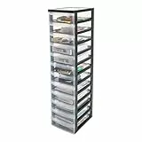 Iris Ohyama Kunststoff-Schubladenbox mit Rollen, 12 flachen Schubladen, Schwarz, Griffe zum Ziehen, Für Schlafzimmer, Bad, Schule & Büro, BPA-frei, Schubladenschrank, Rollcontainer, A4 Drawer, DC-012