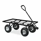 Relaxdays Handwagen flach, Garten, mit Luftbereifung, HxBxT: 34,5 x 51 x 96 cm, bis 200 kg, Stahl Bollerwagen, schwarz