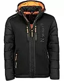 Geographical Norway Beachwood Men - Winterjacke Hooded Herren Parka - Warme Daunenjacken Steppjacke - Jacke Wattierung Warm Futter (Schwarz L)