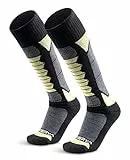 WEIERYA Skisocken aus Merinowolle 2 Paar, Thermische Lange Kniestrümpfe zum Skifahren, Snowboarden, Winter-Outdoor-Aktivitäten Gelb S